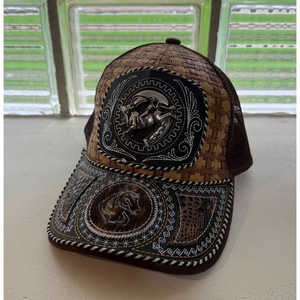 Rodeo Western Mesh Cowboy Hat Horse Metal Plaque Embroidered Handmade